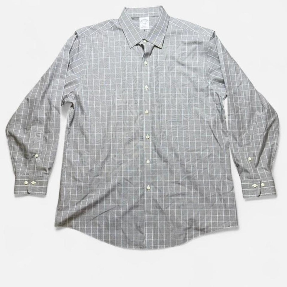 Brooks Brothers Regent Gray Plaid Mens Button Up Shirt Size Large